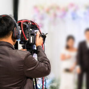 professional videographer recording wedding ceremony day